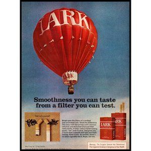 1974 Lark Cigarettes Vintage Print Ad Red Hot Air Balloon Blue Sky Wall Art